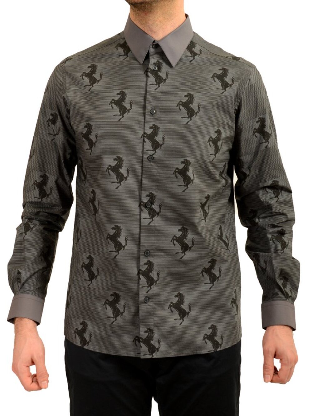Scuderia Ferrari Men's Gray Signature Print Long Sleeve Shirt US XL IT 54